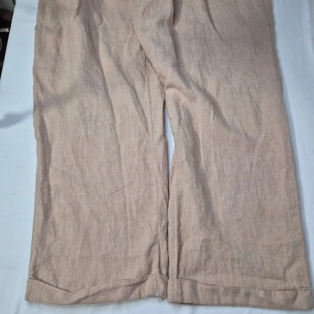 Inserch Linen Pants Mens 44 Relaxed Pleated Tan 100% Linen Cuffed Summer Beach